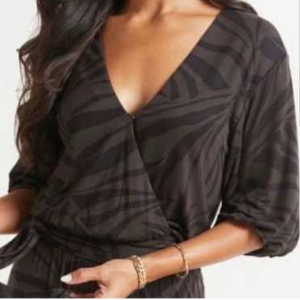 Z Supply Black Zebra Print Wrap Blouse
